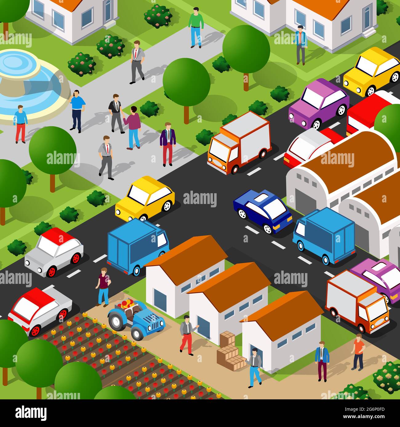 Isometric street people crossroads 3D illustration of a city Stock ...