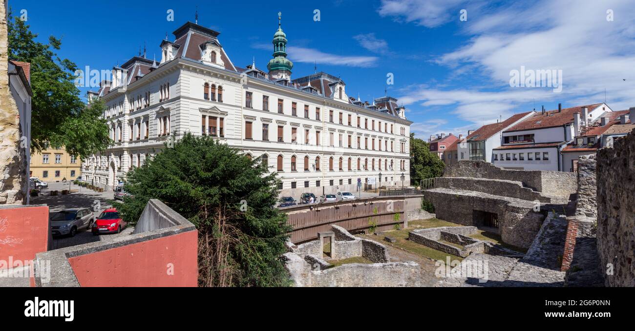 Town Hall and Archeological Park Scarbantia with ancient Roman ruins