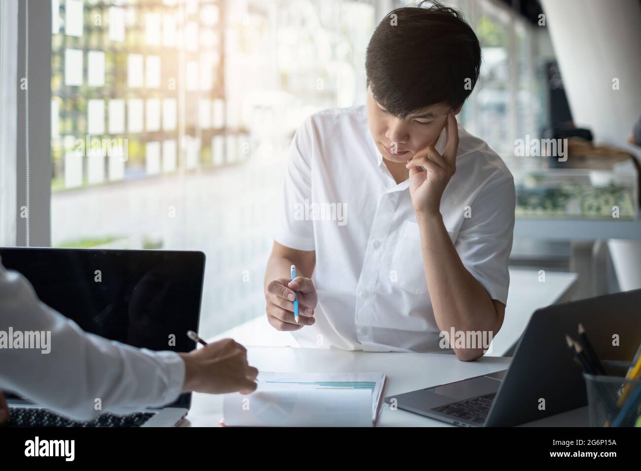 Finance and Accounting concept. Accountant team or Business team do paperwork during meeting in office. Stock Photo