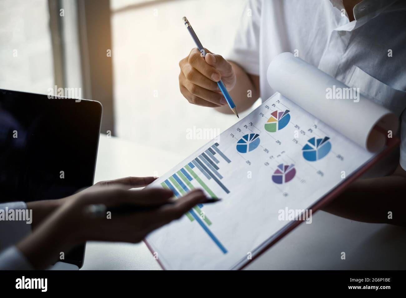 Finance and Accounting concept. Accountant team or Business team do paperwork during meeting in office. Stock Photo