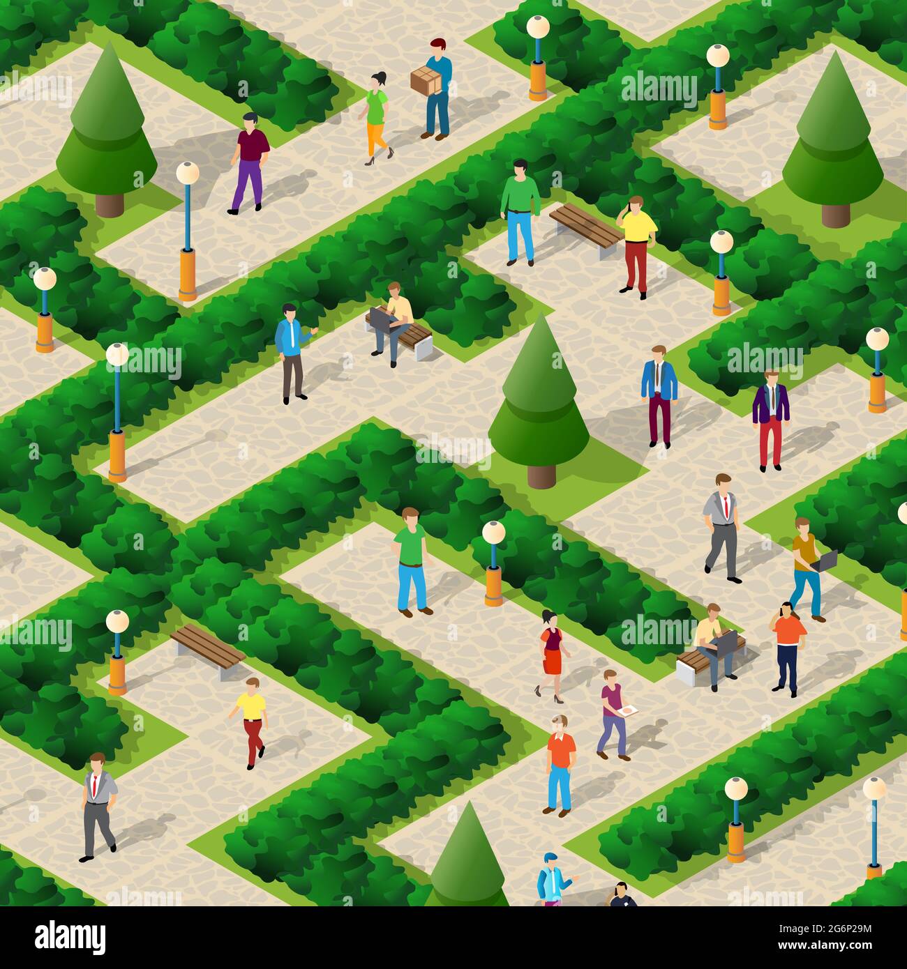 Isometric Park city walking holidaymakers joyful people Stock Vector ...