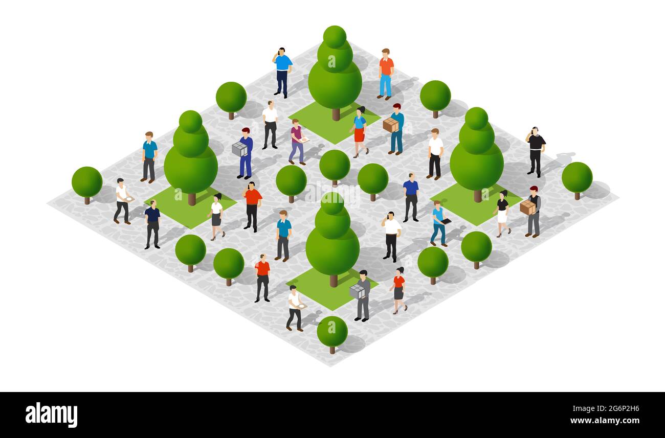 Isometric Park city walking holidaymakers joyful people Stock Vector ...