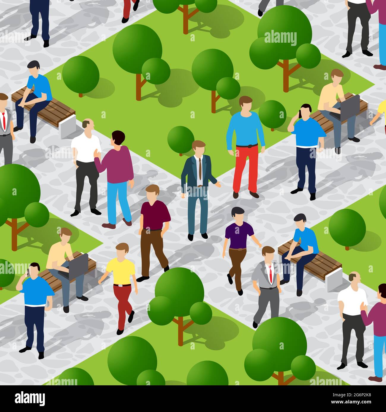 Isometric Park city walking holidaymakers joyful people Stock Vector ...