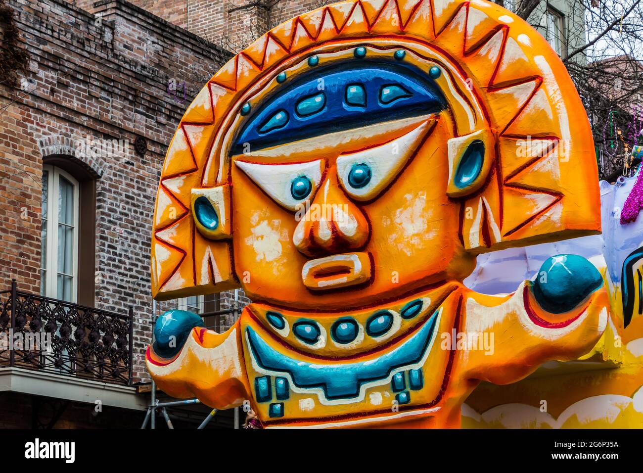 Aztec Warrior Float in The Mardi Gras Parade, New Orleans, Louisiana, USA Stock Photo