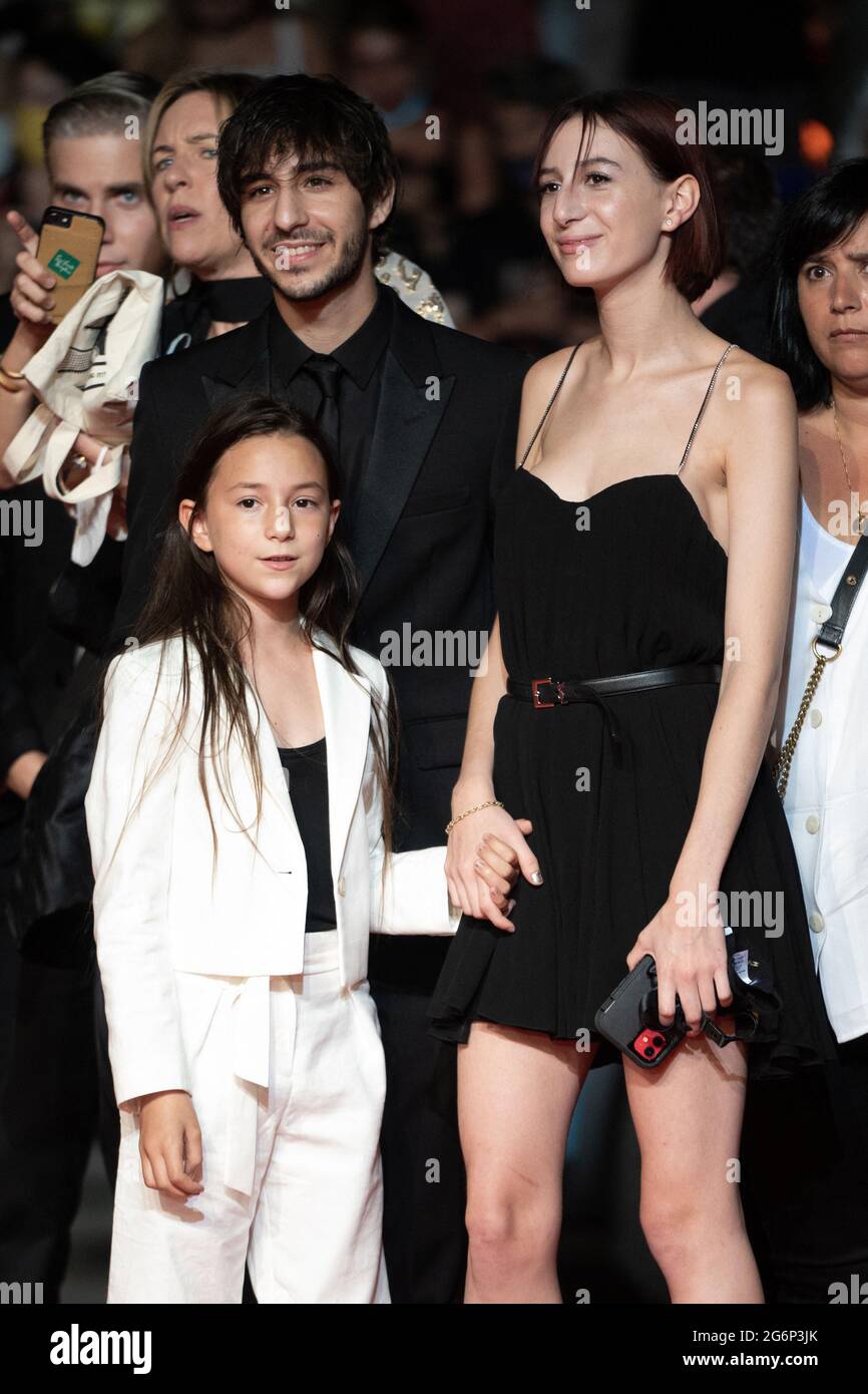 Cannes, France, 7th July 2021. Ben, Alice and Joe Attal, children of Charlotte Gainsbourg and