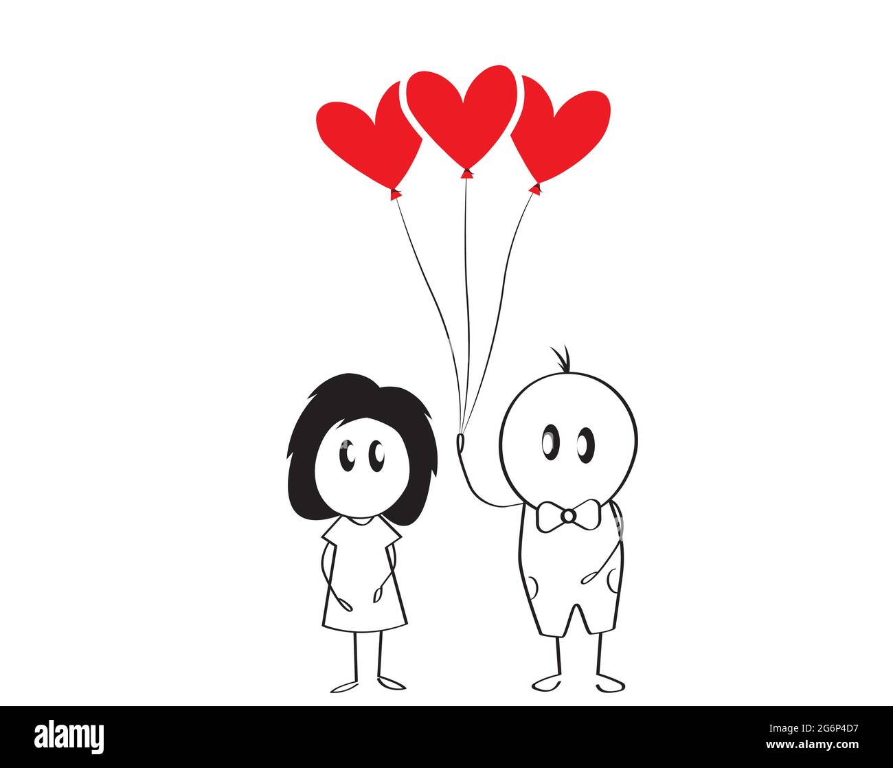 Boy and a girl cartoon character, boy is holding balloons in shape of a ...