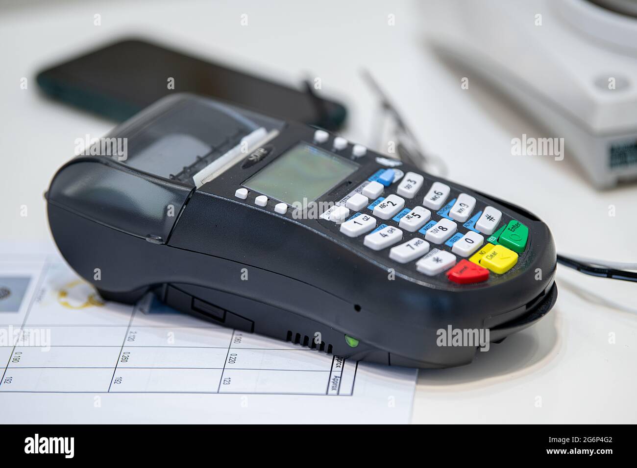 Credit card machine isolated on white background Stock Photo