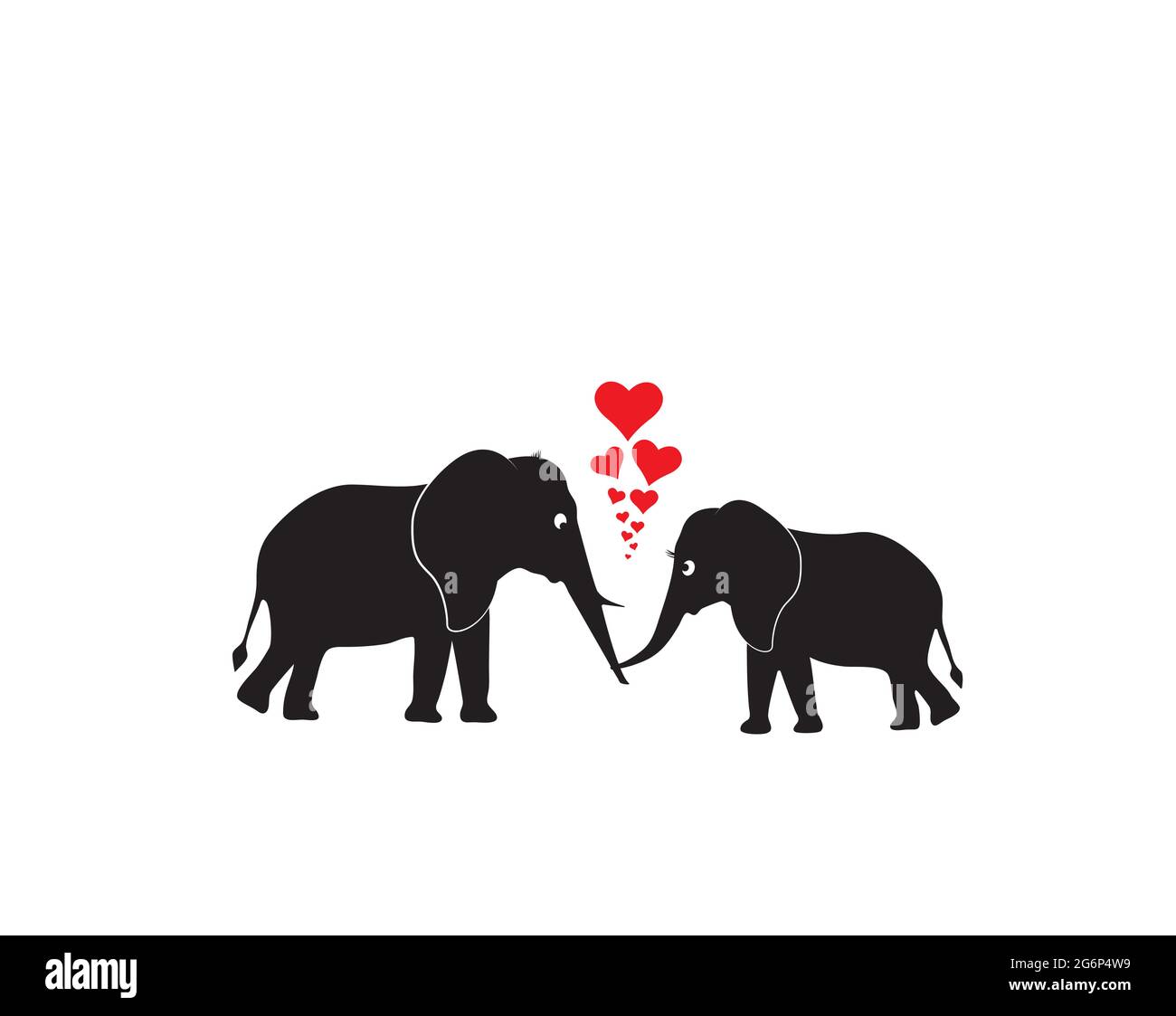 Two elephants in love, vector, Elephants silhouettes isolated in white