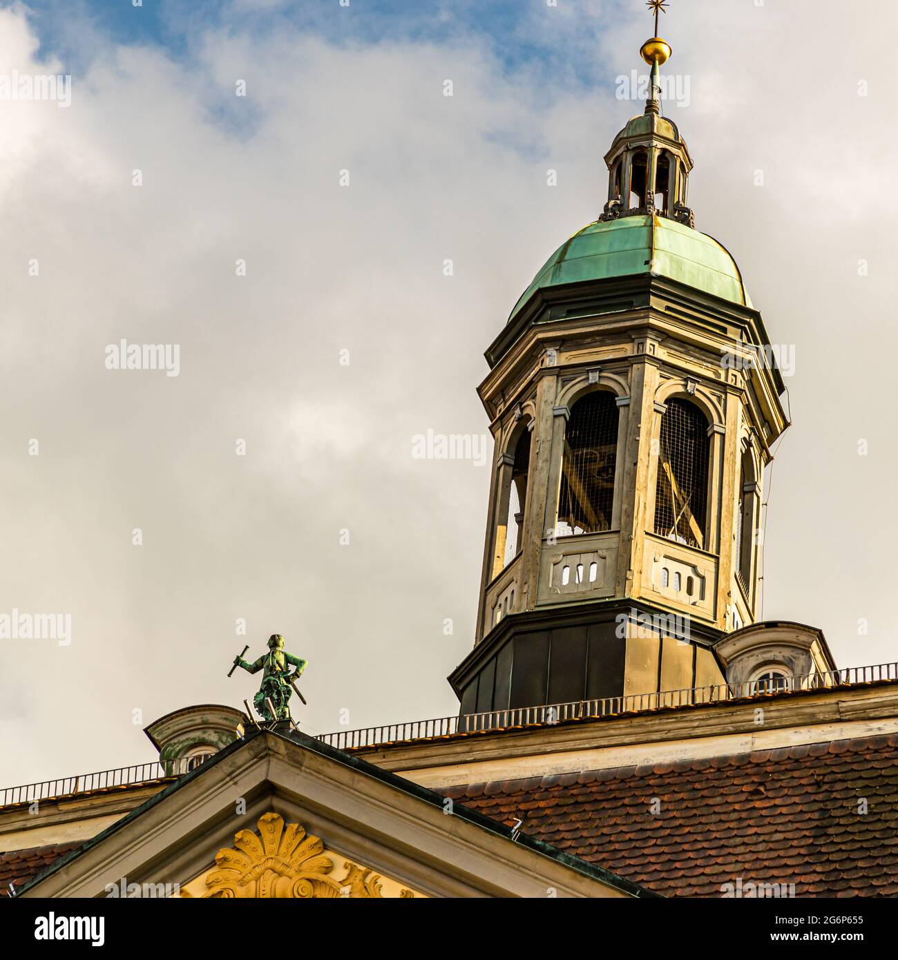The figure of St. Moritz on the roof of the Town Hall of Coburg, Germany Stock Photo