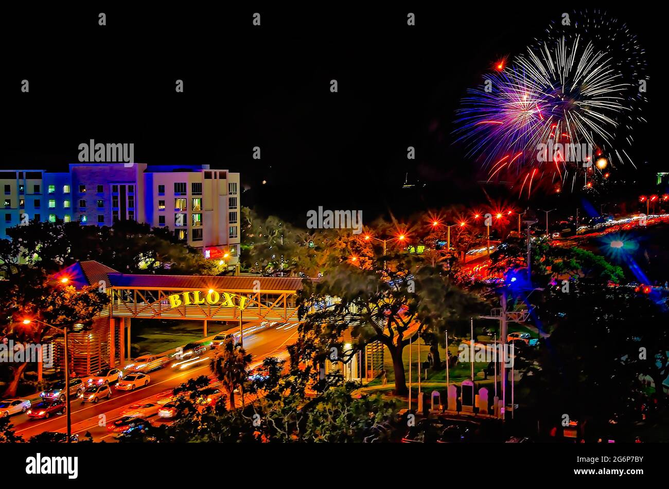 Fireworks explode over Biloxi on the Fourth of July, July 4, 2021, in