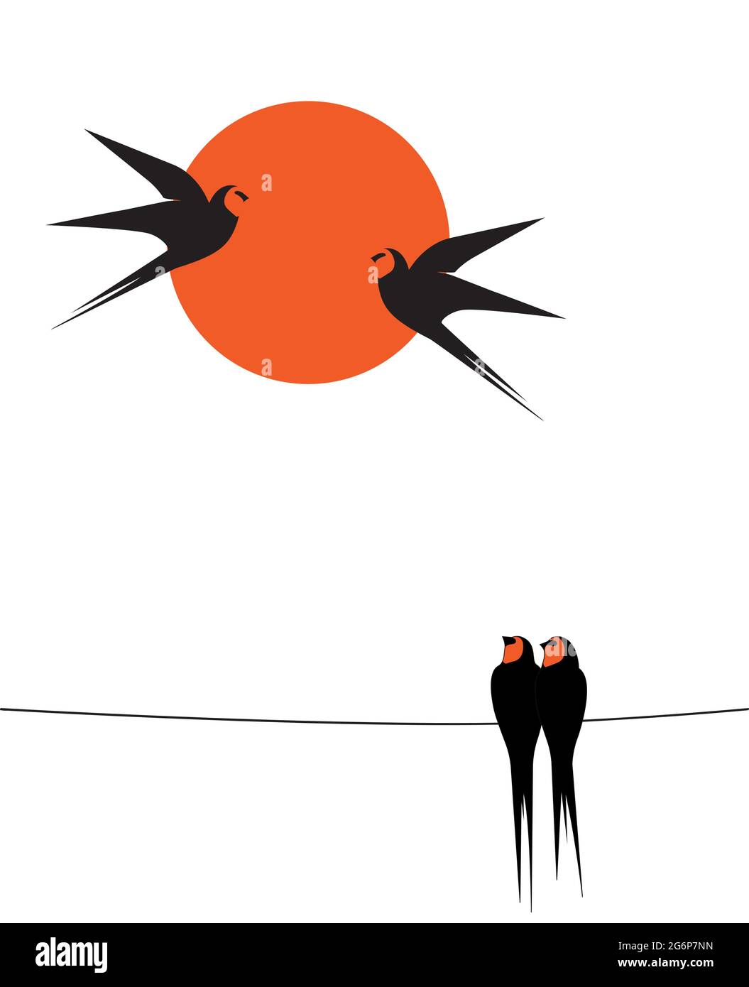 Barn swallow silhouette on wire on sunset, vector. Two birds silhouettes on  wire isolated on white background. Minimalist art design. Scandinavian pos  Stock Vector Image \u0026 Art - Alamy, image size:1055x1390