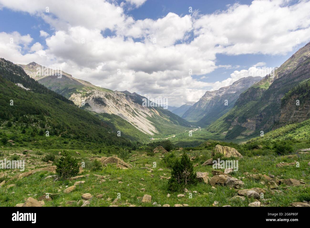 Panorama of Valle de Pineta from viewpoint in Pyrenees, Spain Stock ...