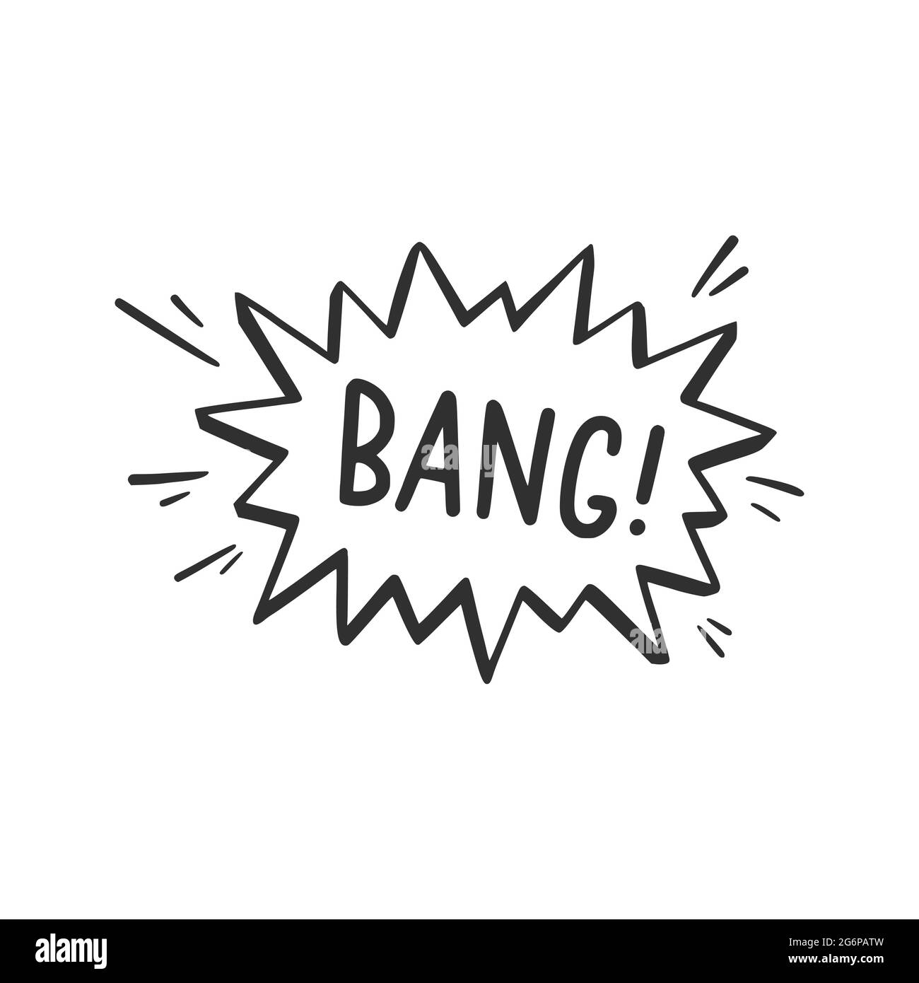 Hand drawn cloud speech bubble element with bang text. Comic doodle sketch style. Explosion cloud icon. Isolated vector illustration. Stock Vector