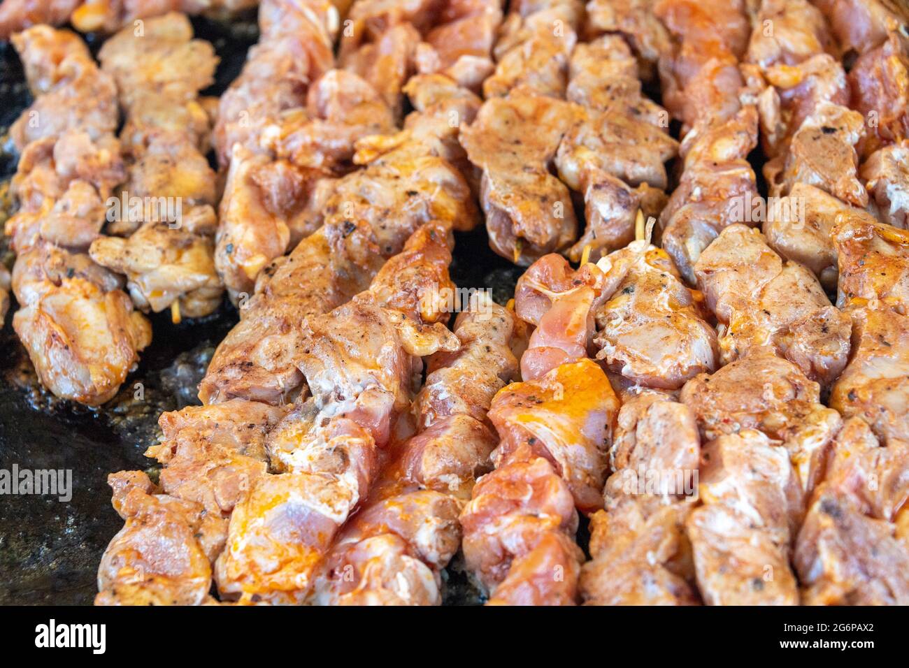 Chicken skewers, street food, Toronto, Canada Stock Photo Alamy