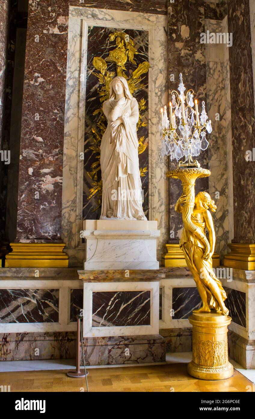 Versailles, France July 24, 2011 Statues on the Hall of Mirrors at