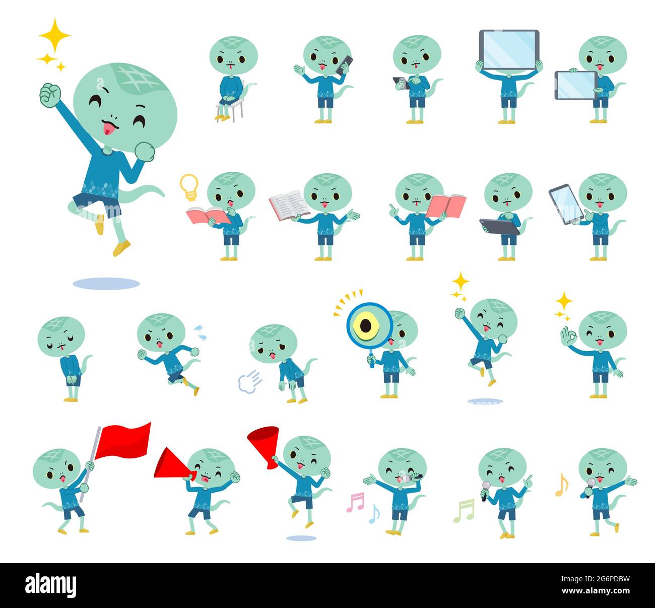 A set of Snake boy with digital equipment such as smartphones.It's vector art so it's easy to edit. Stock Vector