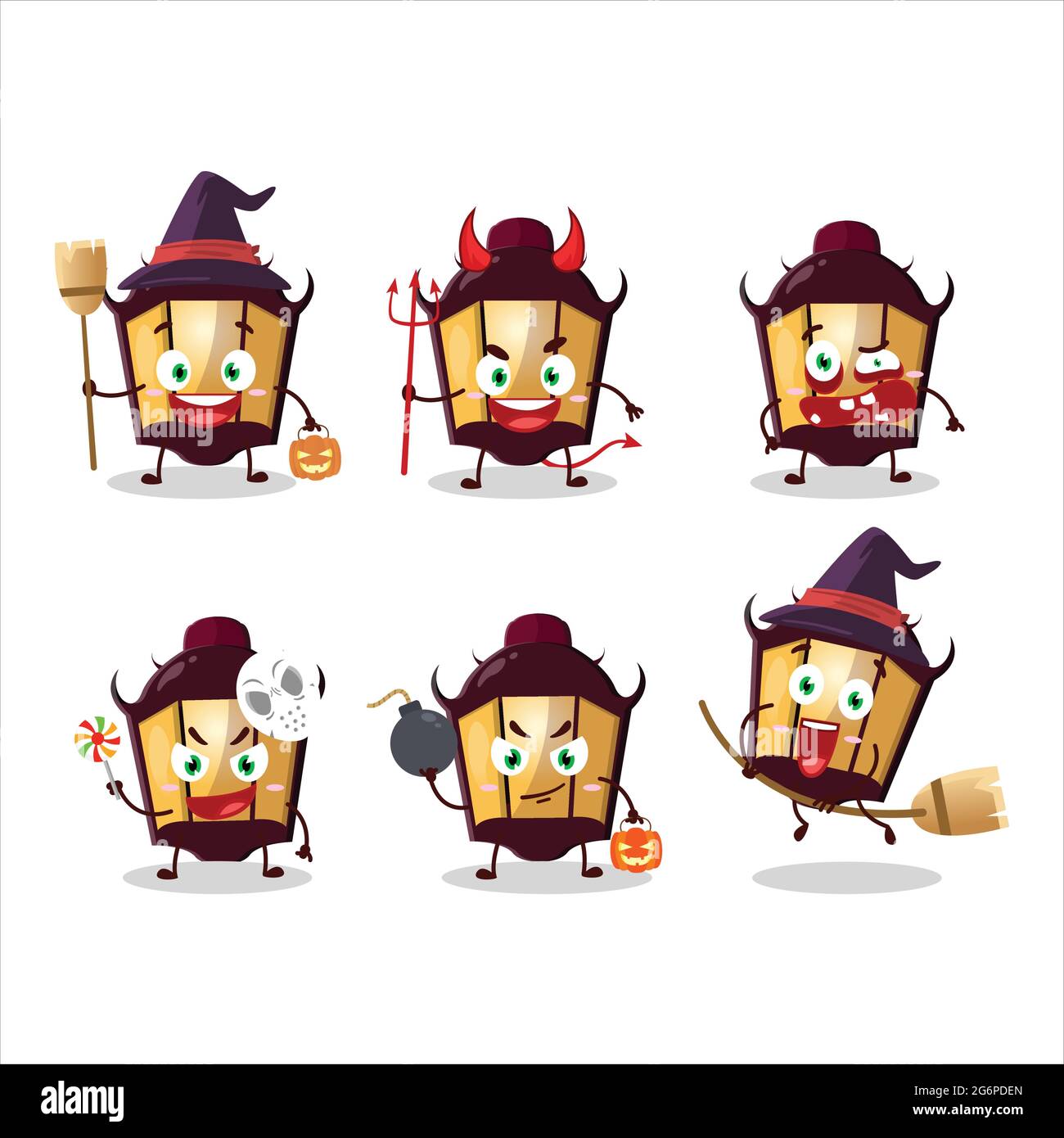 Halloween expression emoticons with cartoon character of halloween lamp ...