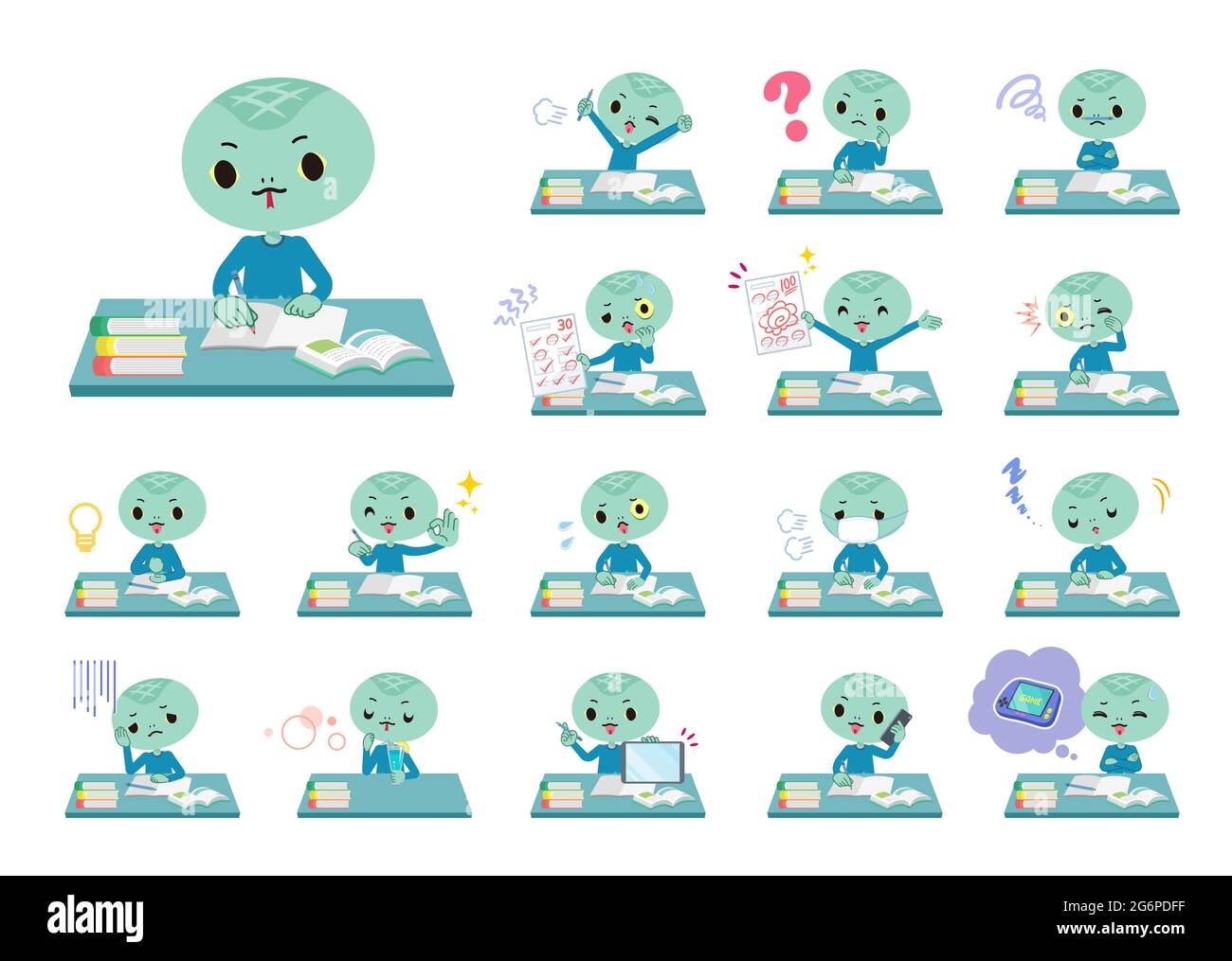 A set of Snake boy on study.It's vector art so it's easy to edit. Stock Vector