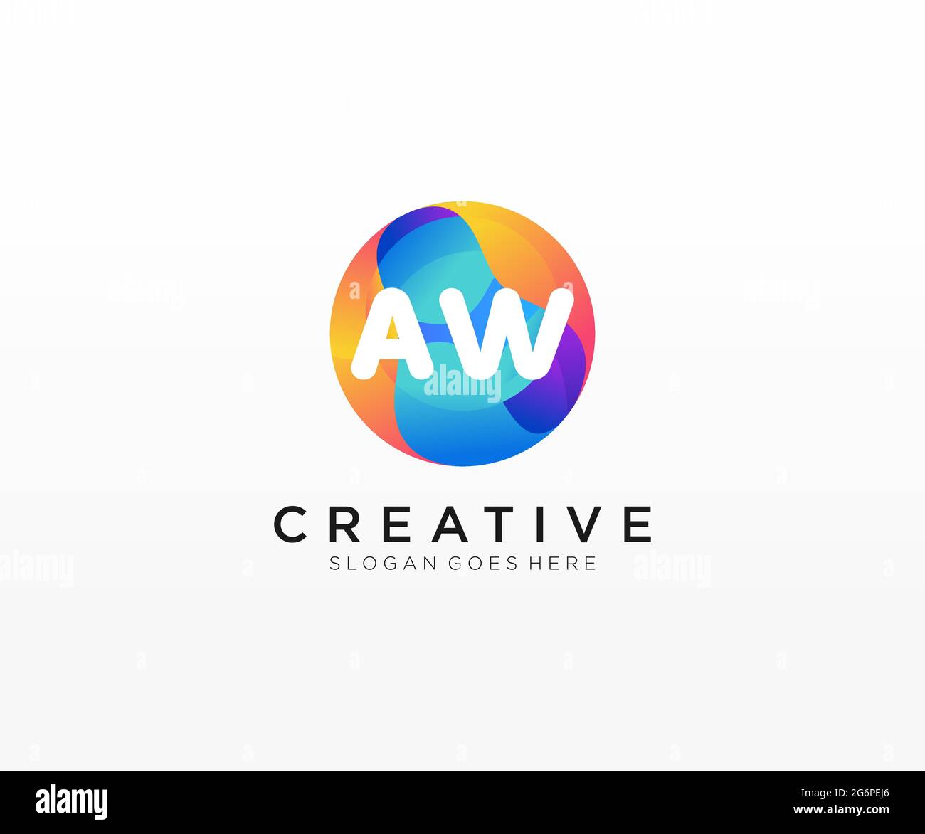 AW initial logo With Colorful Circle template Stock Vector