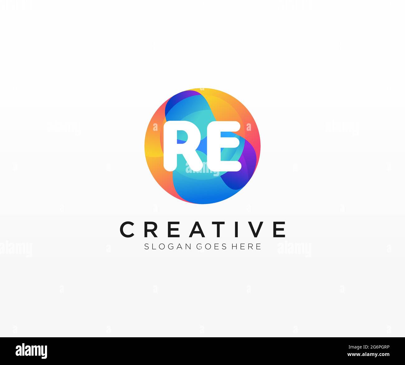 RE initial logo With Colorful Circle template Stock Vector