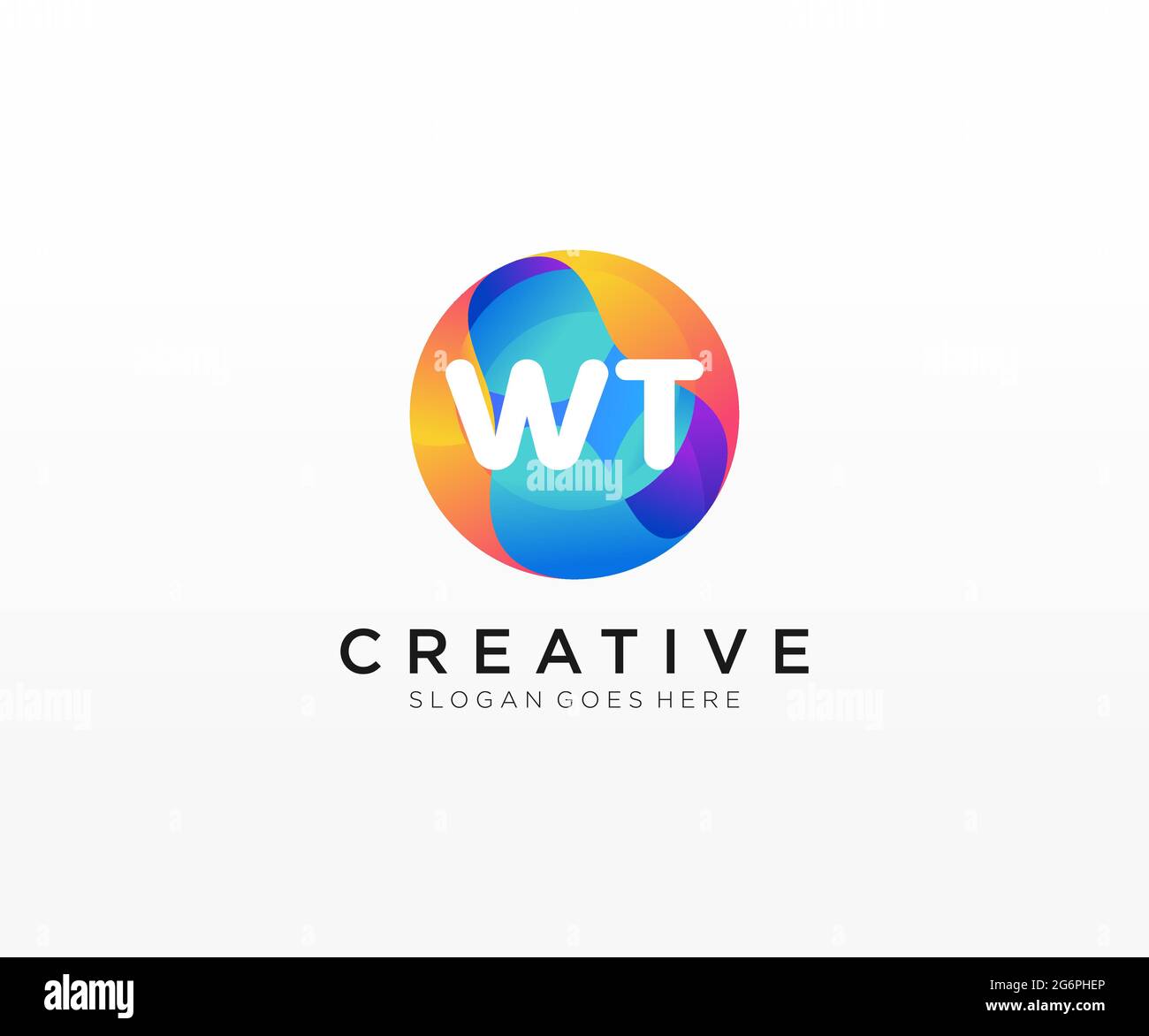 WT initial logo With Colorful Circle template Stock Vector