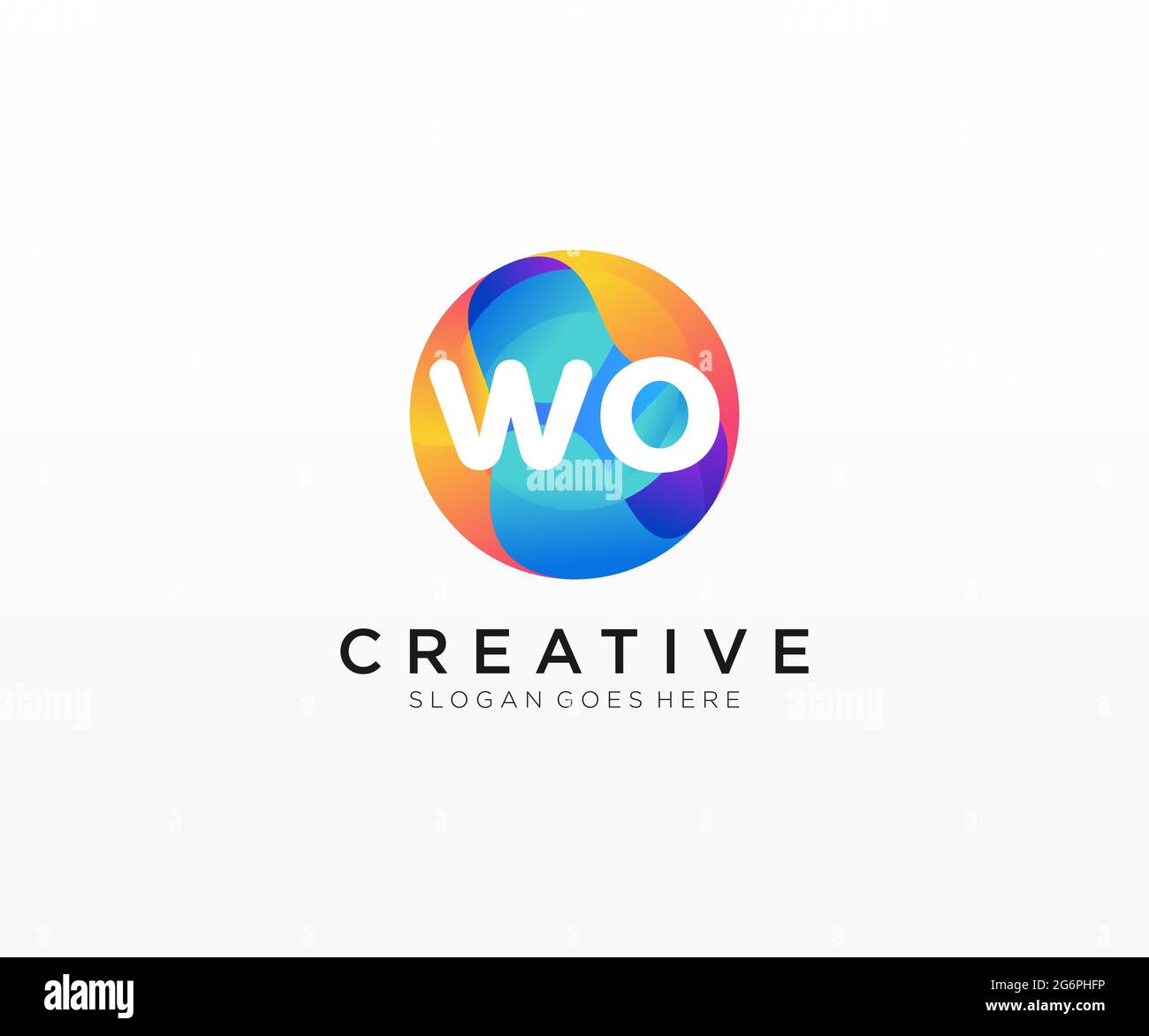 WO initial logo With Colorful Circle template Stock Vector