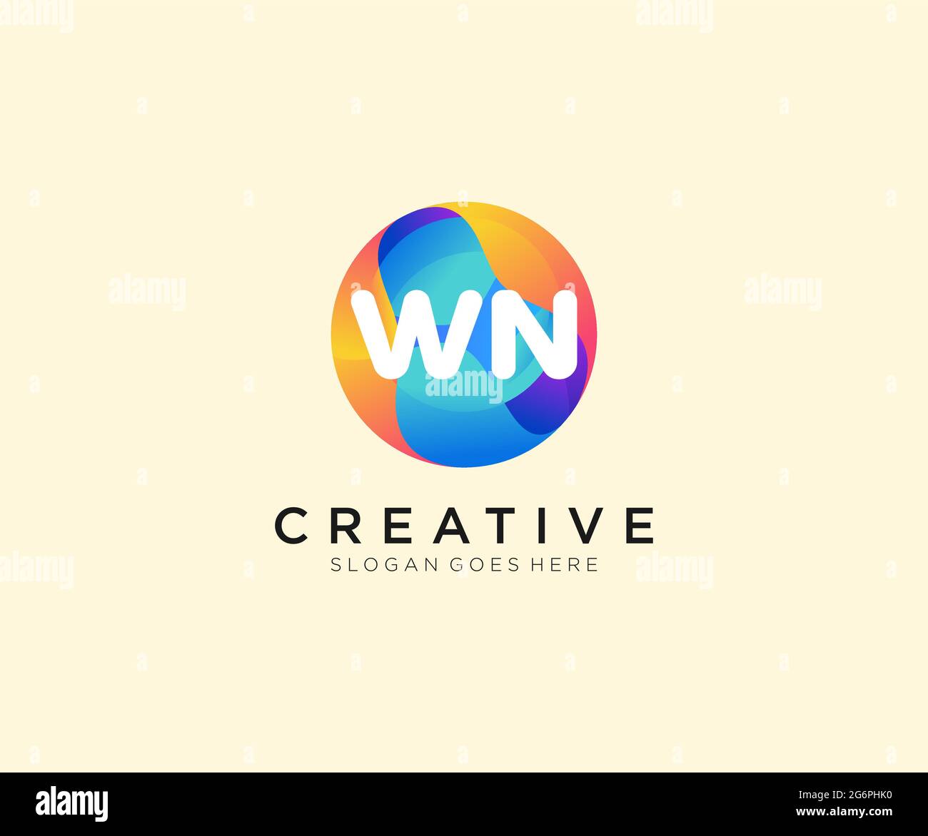 WN initial logo With Colorful Circle template Stock Vector