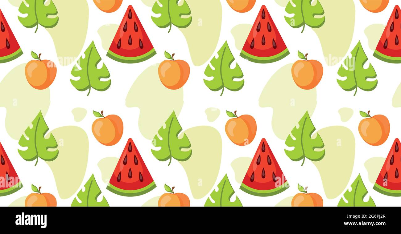 Seamless pattern, realistic pieces of watermelon - Vector illustration Stock Vector
