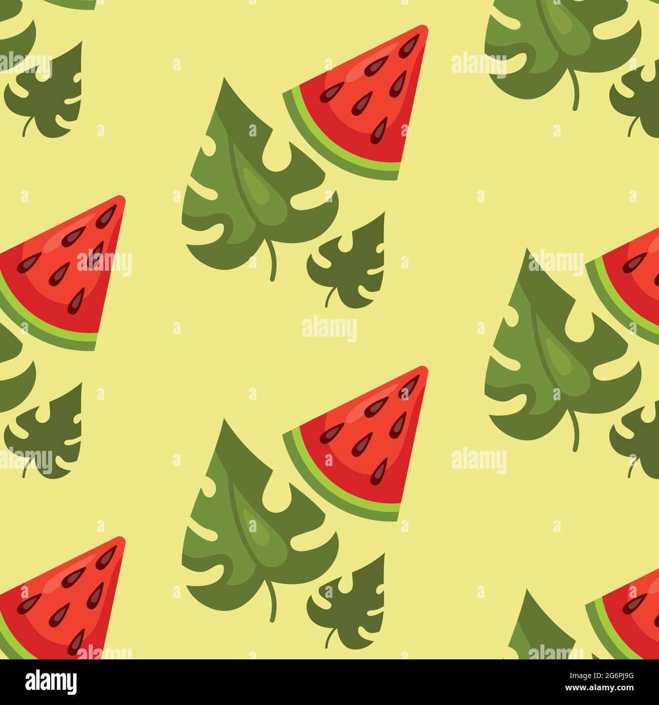 Seamless pattern, realistic pieces of watermelon - Vector illustration Stock Vector