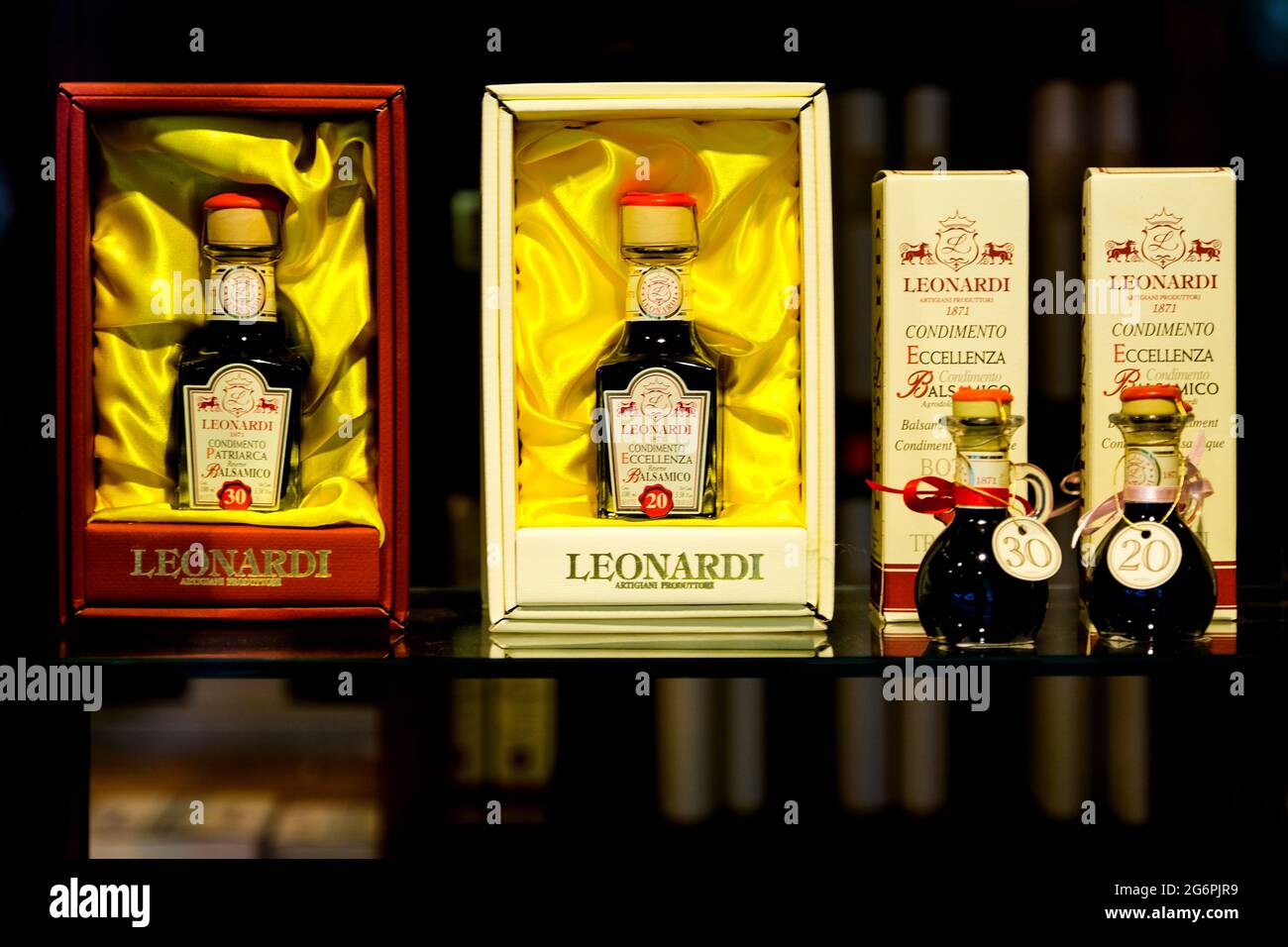 Bottles of aged Balsamic on display in Modena Italy Stock Photo