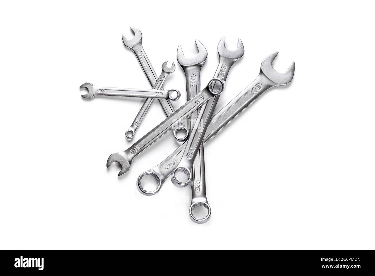 Set of combination chrome vanadium wrenches isolated on white ...