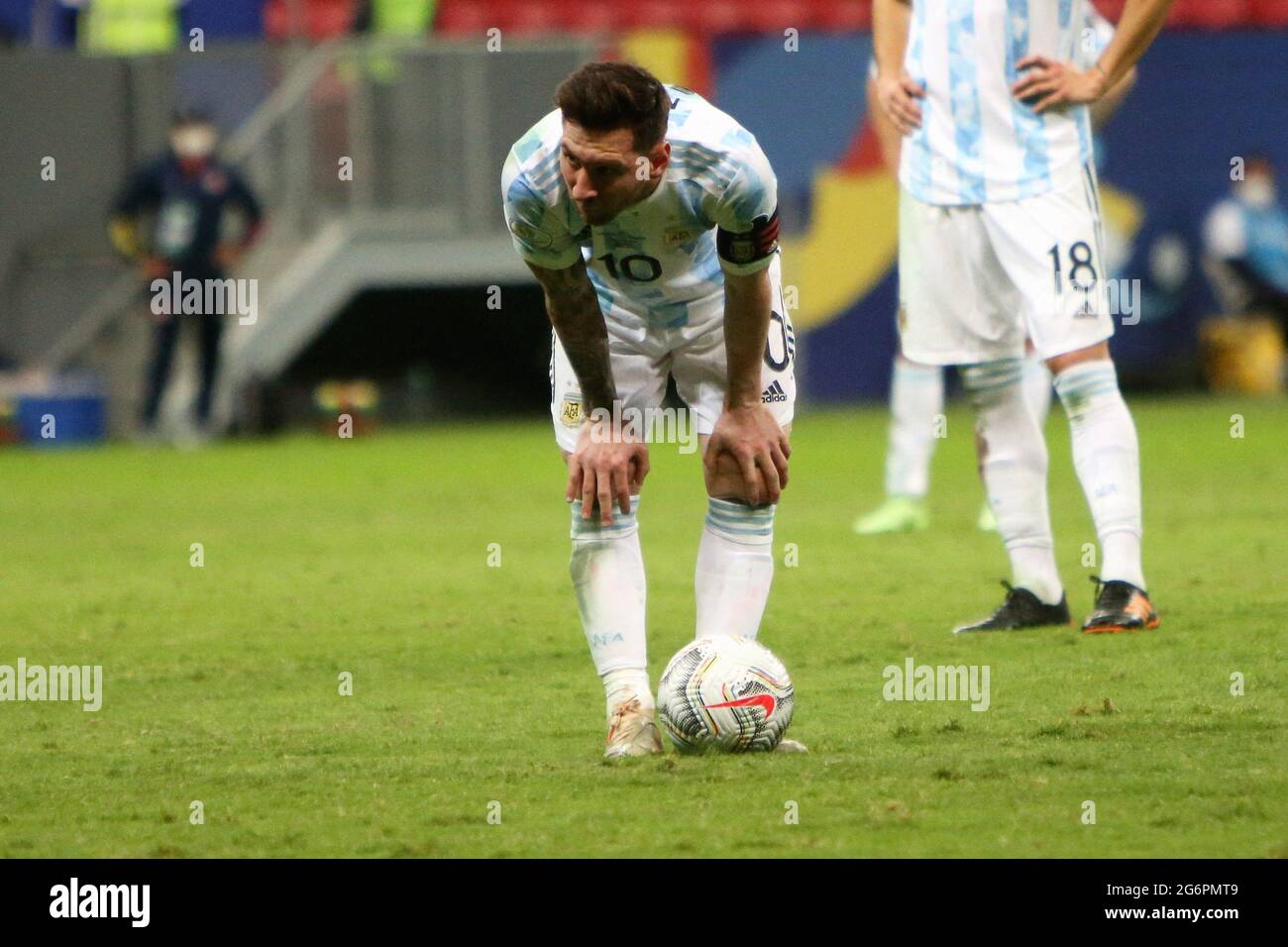 Brasilia, Brazil. 6th July, 2021.Lionel Messi of Argentina during the Copa America 2021, semi-final football match between Argentina and Colombia on July 6, 2021 at Estádio Nacional Mané Garrincha in Brasilia, Brazil. Photo by Laurent Lairys/ABACAPRESS.COM Stock Photo