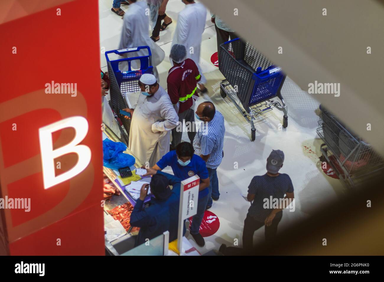 Dubai, UAE 07.07.2021 Customers and vendors at Waterfront market