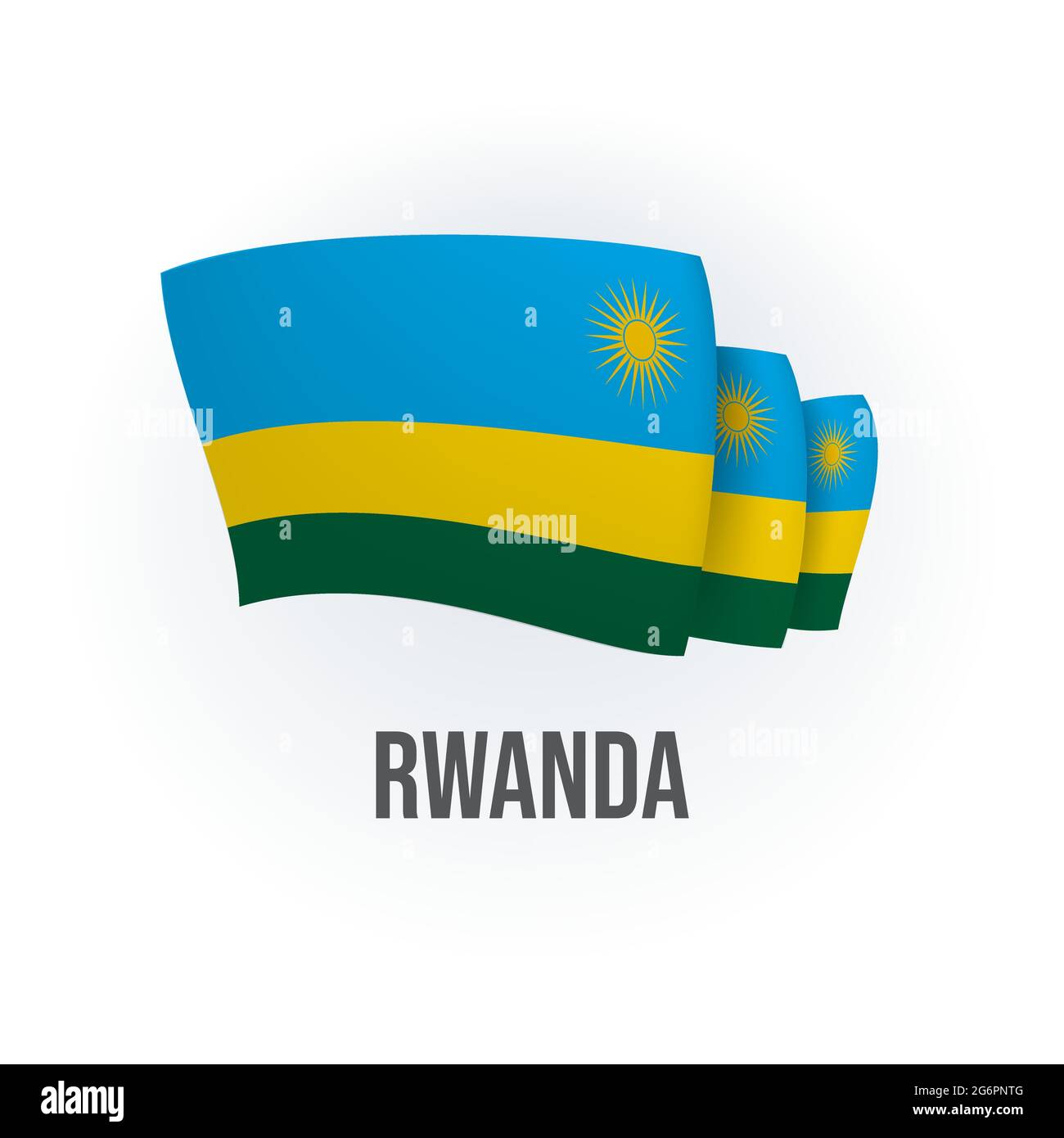 Vector flag of Rwanda. Rwandan waving flag. Vector illustration. Stock Vector