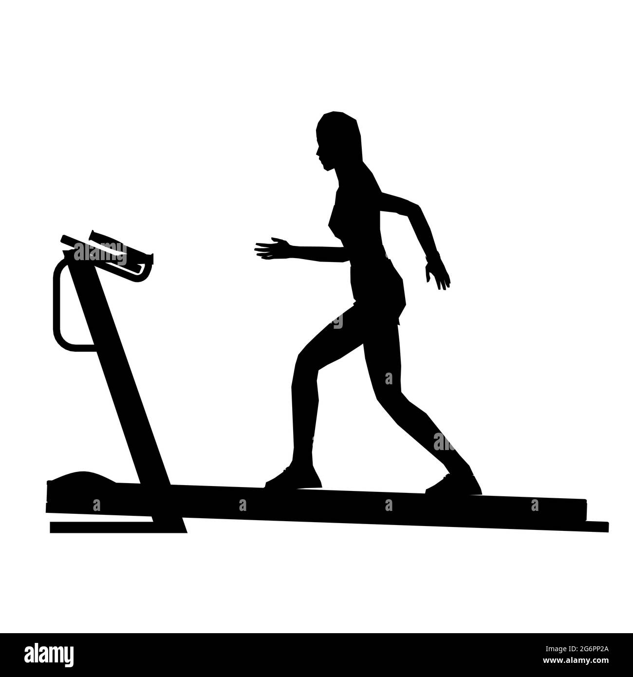 Silhouette of a running girl on a treadmill isolated on a white background. Vector illustration. Stock Vector