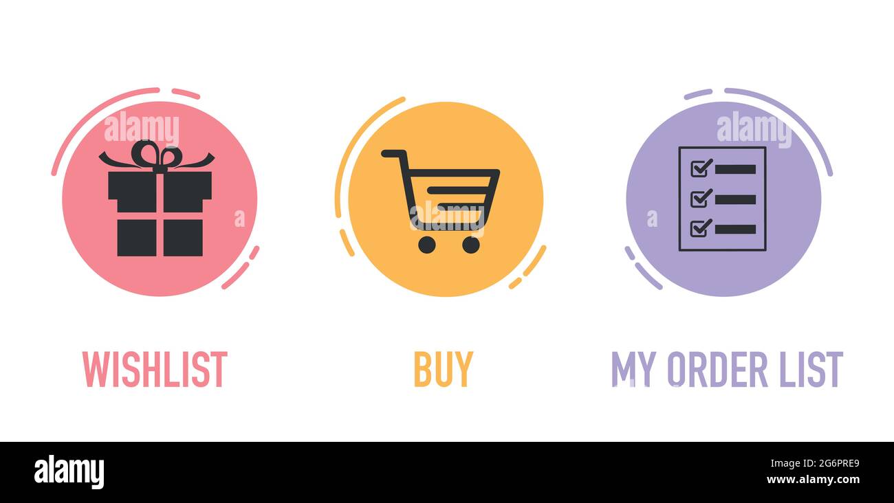 Concept of shopping process with 3 successive steps isolated on black. Timeline design for brochure, presentation, web site. Stock Vector