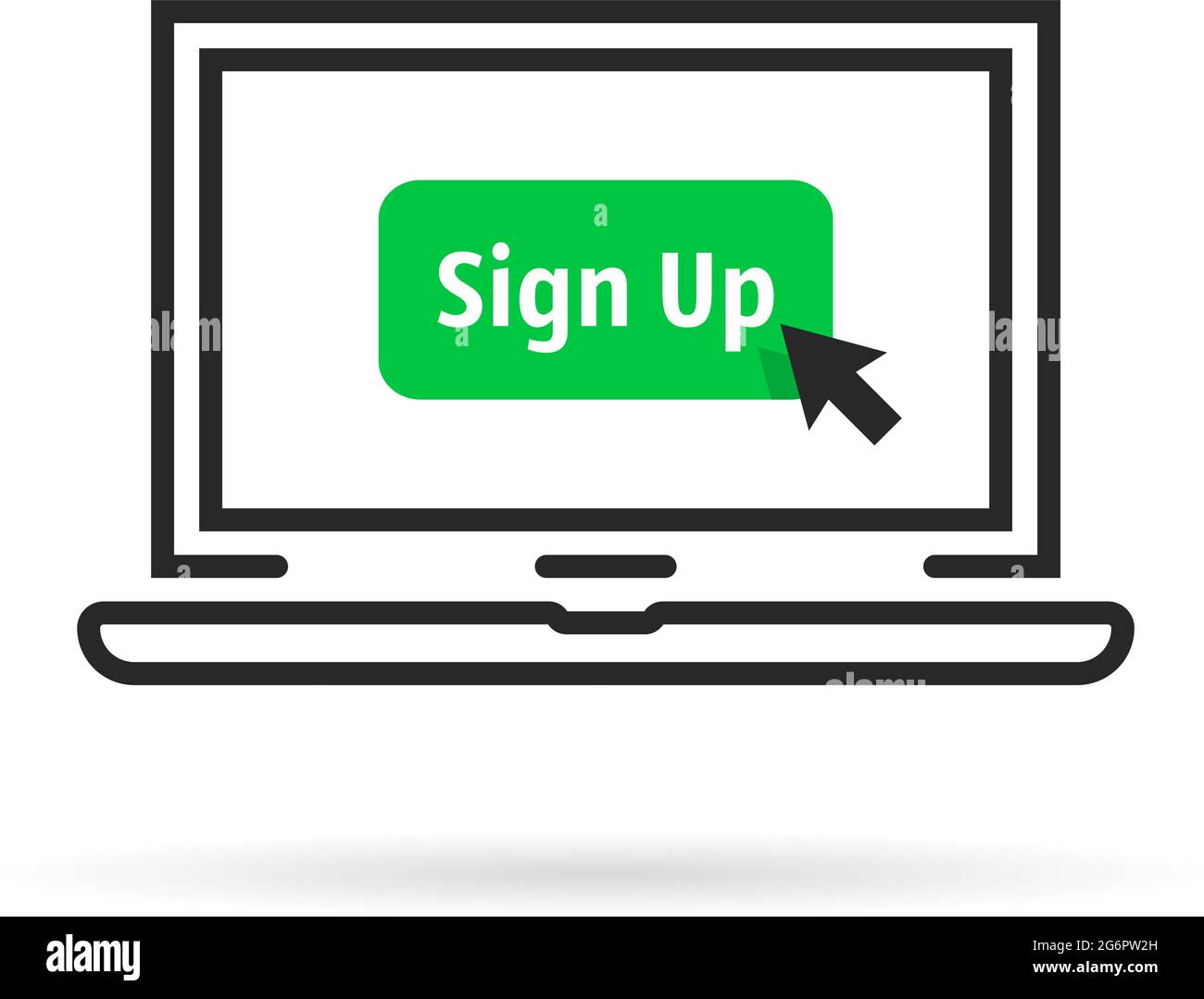 black thin line laptop with sign up button Stock Vector