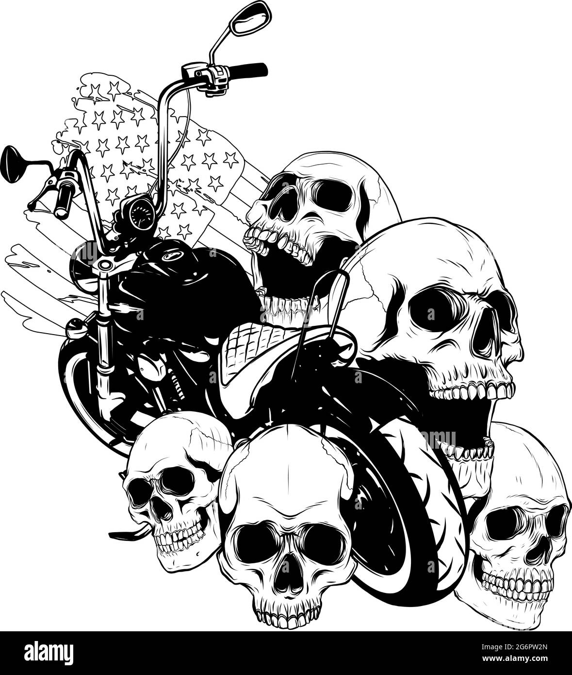 vector motorcycle with skulls and american flag Stock Vector