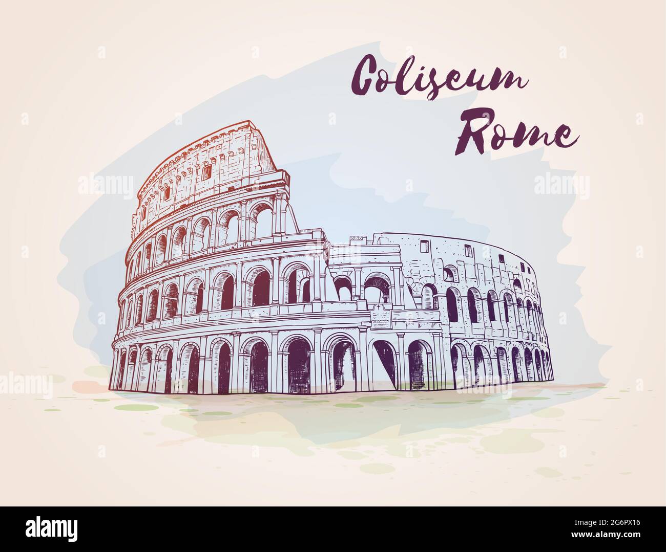 Coliseum in Rome, Italy. Ancient architecture. Vintage hand drawn vector illustration Stock Vector