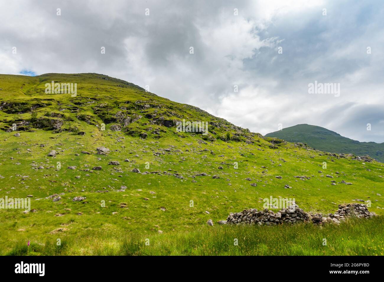 The Munro mountains of Ben More (left) and Stob Binnein (right) near Crianlarich, Scotland, seen from Benmore Glen Stock Photo