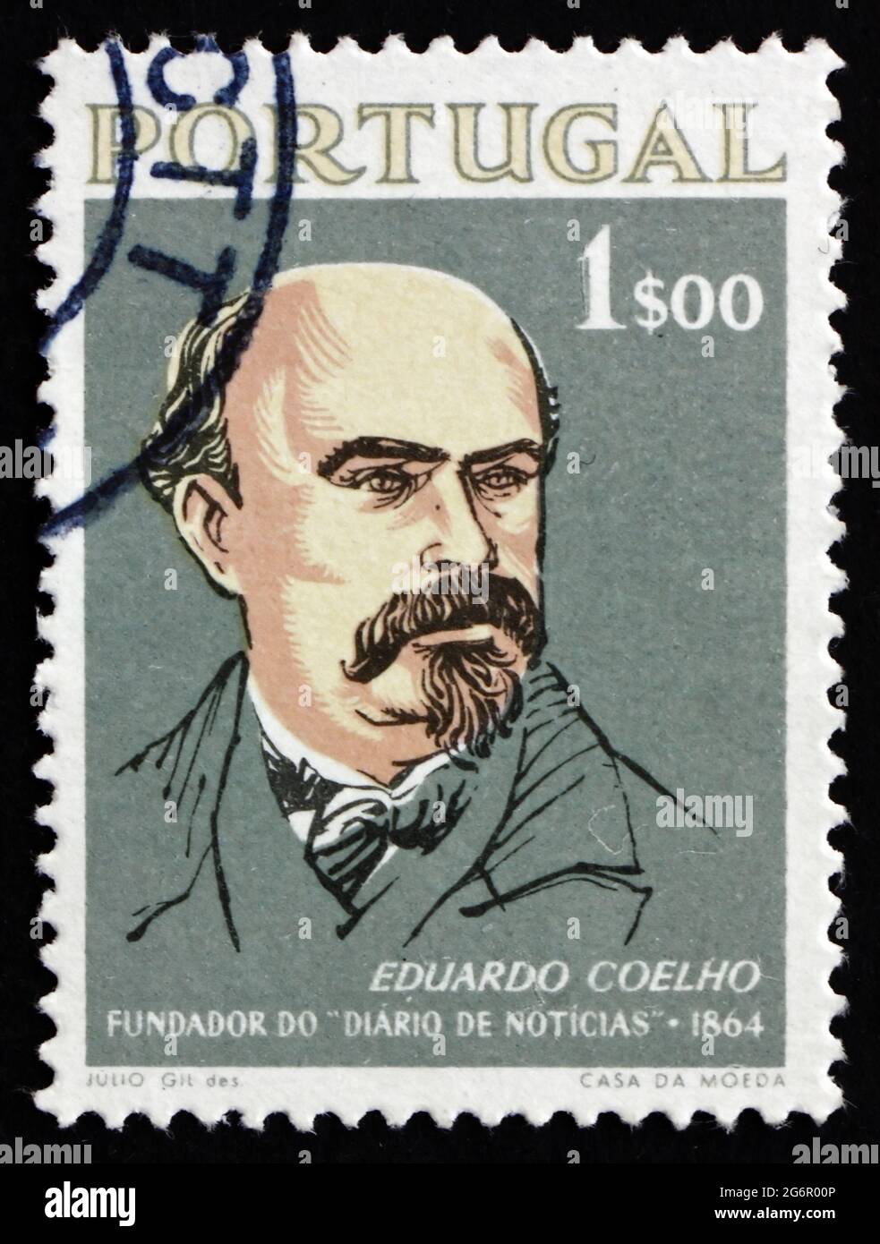 PORTUGAL - CIRCA 1964: a stamp printed in the Portugal shows Eduardo Coelho, Typographer, Writer and Journalist, Founder of the Journal Daily News, ci Stock Photo