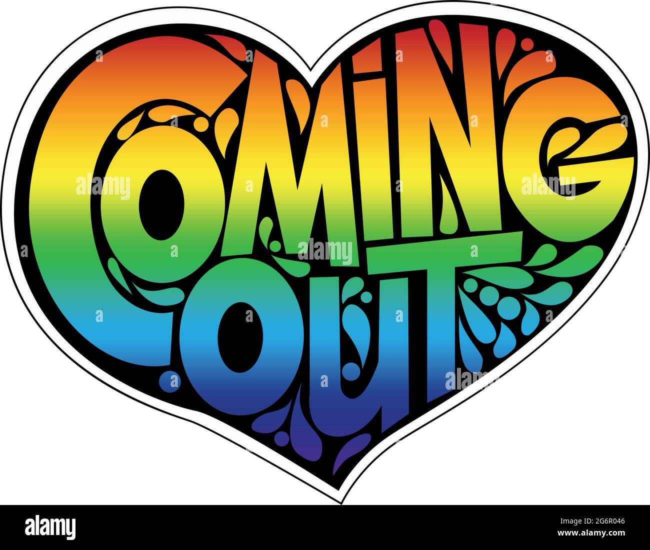 Coming out lettering, rainbow heart, LGBT, pride  Stock Vector