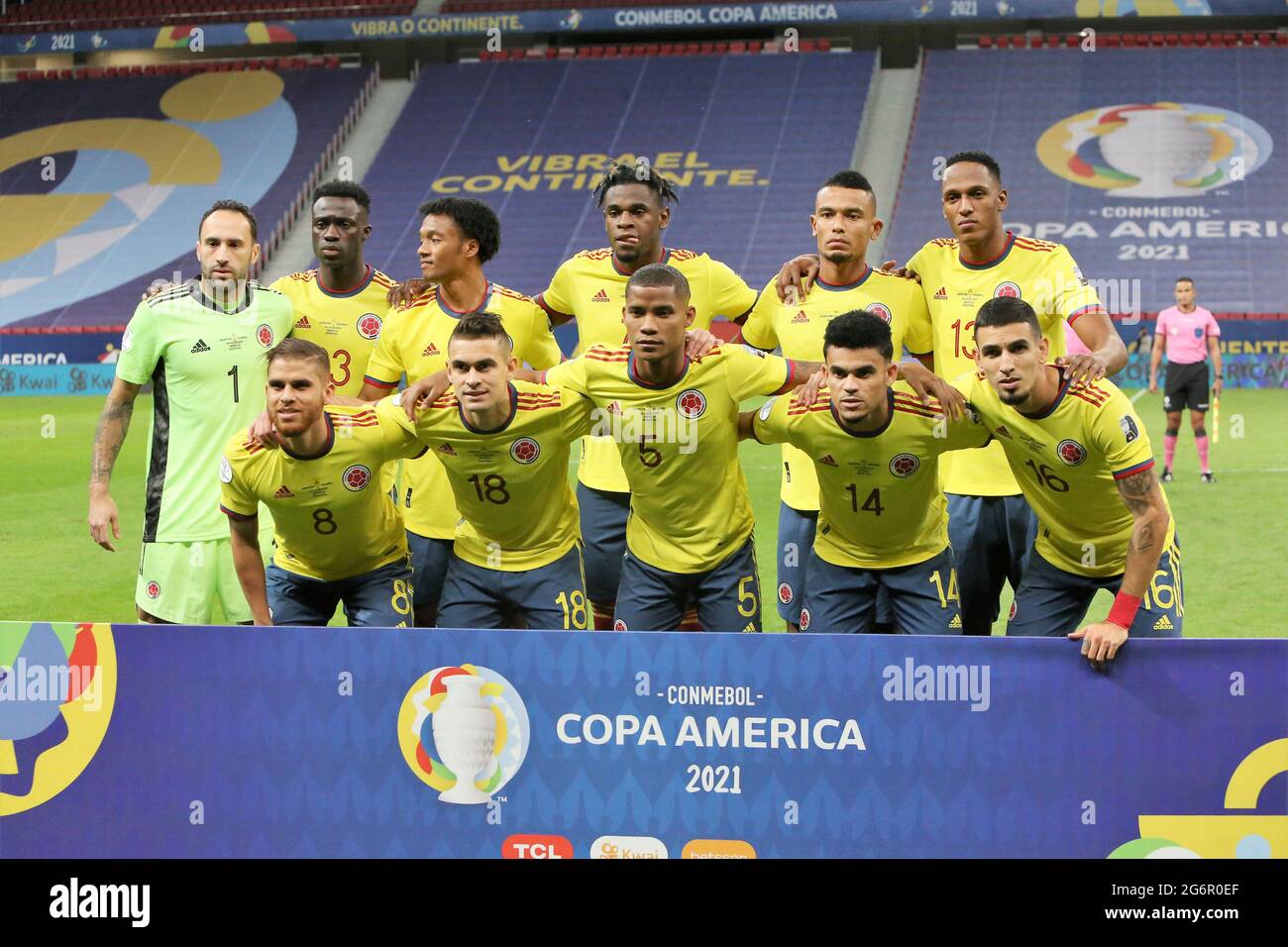 Brasilia, Brazil, 7th July 2021. Team of Colombia during the Copa America 2021, semi-final football match between Argentina and Colombia on July 7, 2021 at Estadio Nacional Mane Garrincha in Brasilia, Brazil - Photo Laurent Lairys / DPPI Stock Photo
