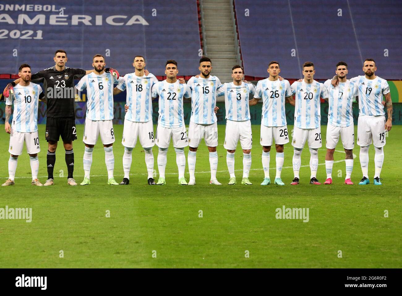Brasilia, Brazil, 7th July 2021. Team of Argentina during the Copa America 2021, semi-final football match between Argentina and Colombia on July 7, 2021 at Estadio Nacional Mane Garrincha in Brasilia, Brazil - Photo Laurent Lairys / DPPI Stock Photo