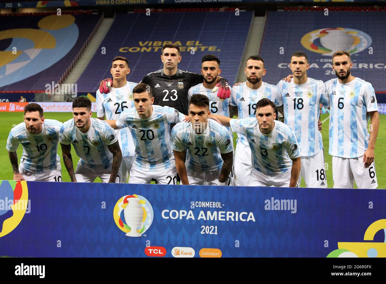 Brasilia, Brazil, 7th July 2021. Team of Argentina during the Copa America 2021, semi-final football match between Argentina and Colombia on July 7, 2021 at Estadio Nacional Mane Garrincha in Brasilia, Brazil - Photo Laurent Lairys / DPPI Stock Photo