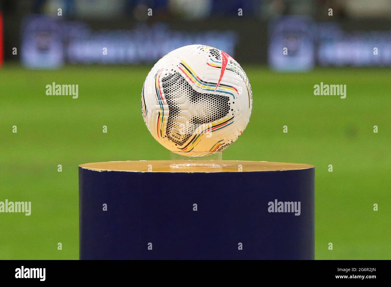 Match ball during the Copa America 2021, semi-final football match between Argentina and Colombia on July 7, 2021 at Estadio Nacional Mane Garrincha in Brasilia, Brazil - Photo Laurent Lairys / DPPI Stock Photo