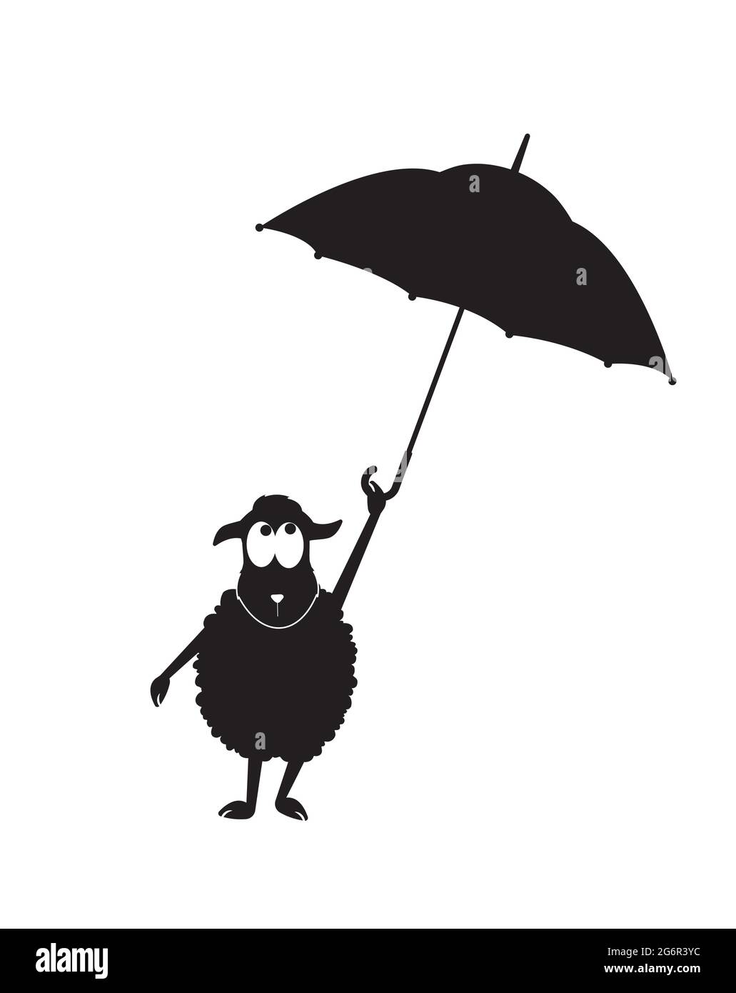 Sheep silhouette holding umbrella, vector. Cartoon character illustration. Childish poster design isolated on white background, wall art work, wall de Stock Vector