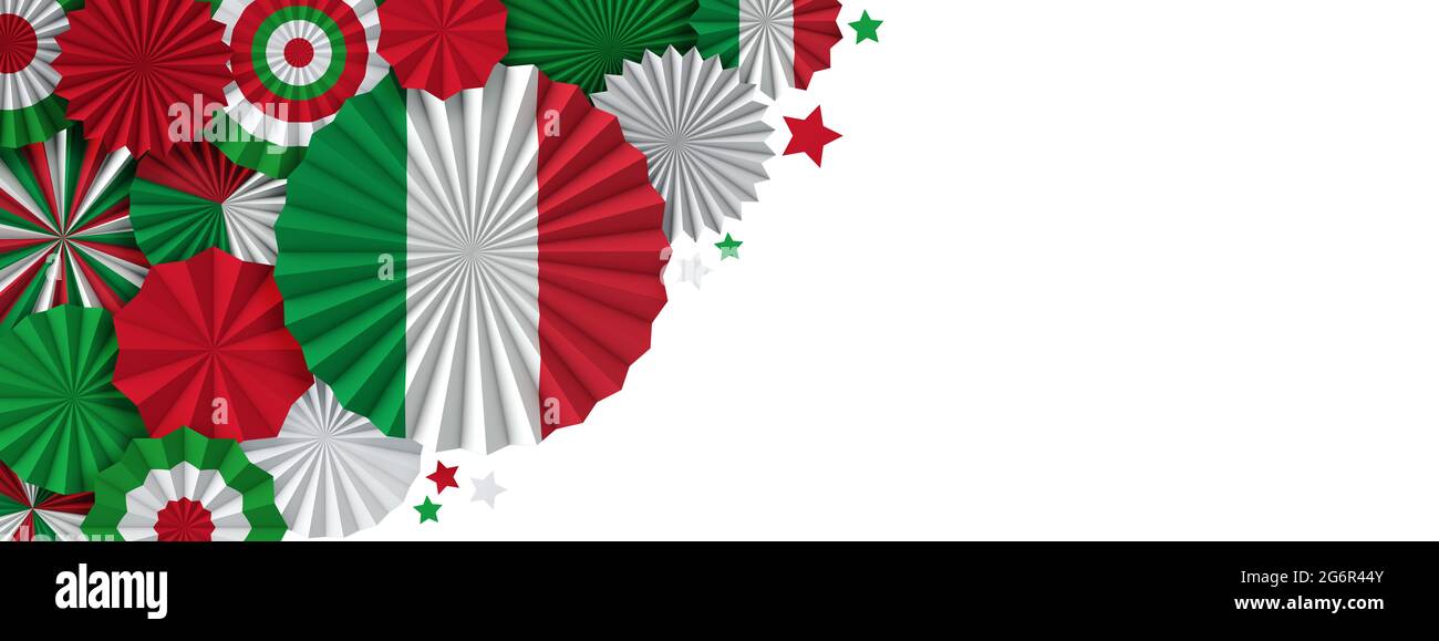 Italy flag paper fan background. Italian holiday celebration banner. 3D