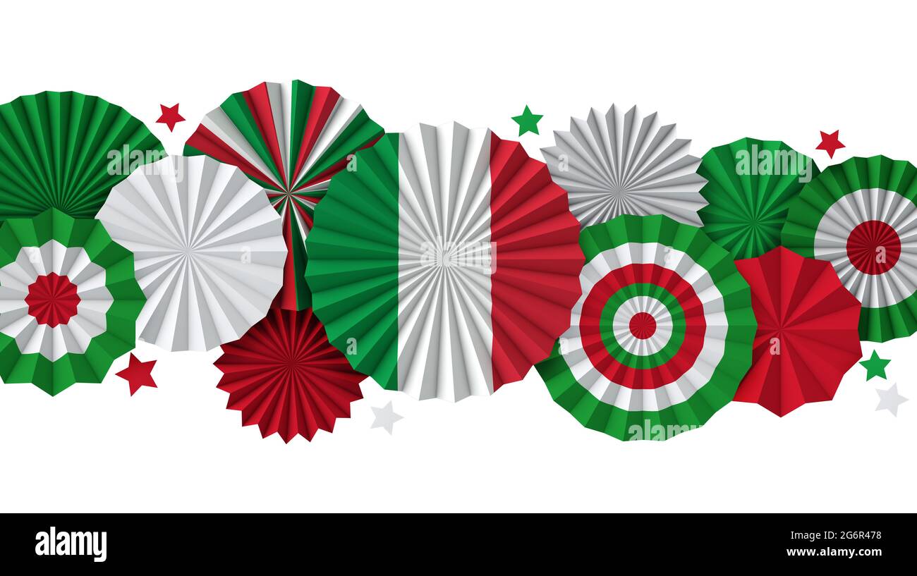 Italy flag paper fan background. Italian holiday celebration banner. 3D
