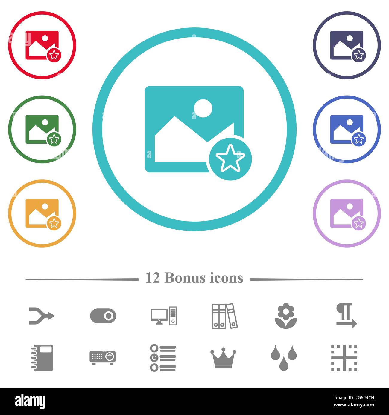 Rank image flat color icons in circle shape outlines. 12 bonus icons ...
